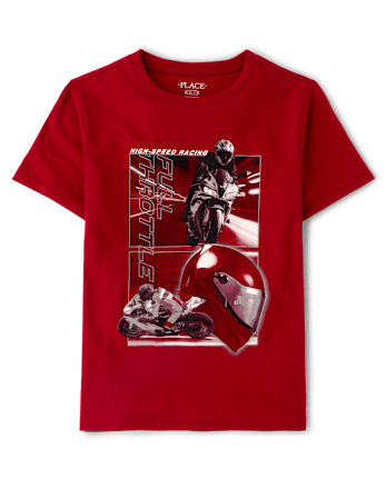 Boys Motor Bike Graphic Tee - RED OCHRE