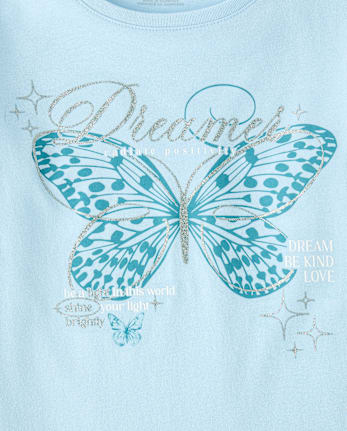 Girls Glitter Dreamer Butterfly Graphic Tee - BLUE AIR