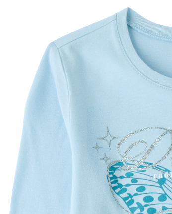 Girls Glitter Dreamer Butterfly Graphic Tee - BLUE AIR