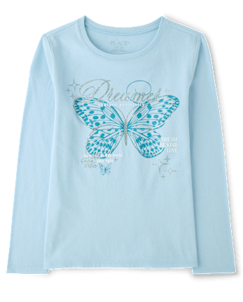 Girls Glitter Dreamer Butterfly Graphic Tee - BLUE AIR