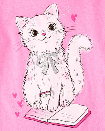 Girls Book Cat Graphic Tee - PERFECTLY PINK