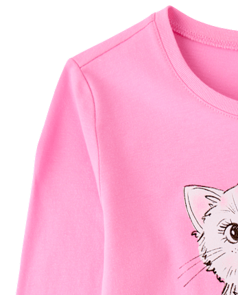 Girls Book Cat Graphic Tee - PERFECTLY PINK