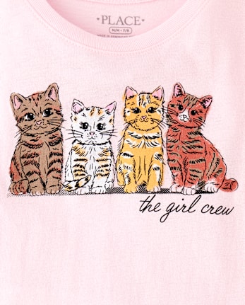 Girls Cats Graphic Tee - ROSE MIST