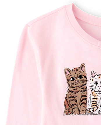 Girls Cats Graphic Tee - ROSE MIST
