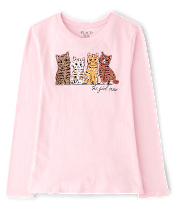 Girls Cats Graphic Tee - ROSE MIST