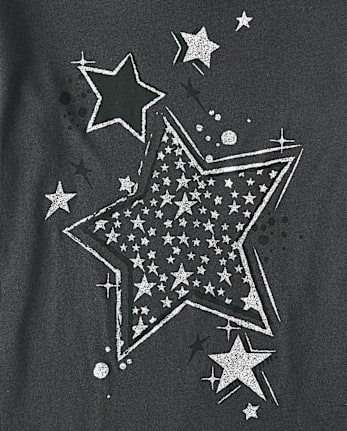 Girls Glitter Stars Graphic Tee - MOTOROIL