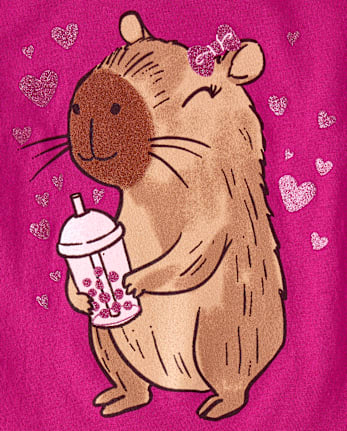 Girls Capybara Drink Graphic Tee - WINTRBERRY