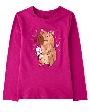 Girls Capybara Drink Graphic Tee - WINTRBERRY