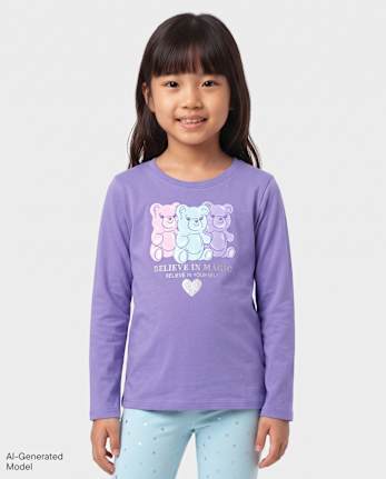 Girls Candy Bear Graphic Tee - PURPLEFLOWER CL