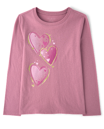 Girls Glitter Hearts Graphic Tee - PURPLE THISTLE