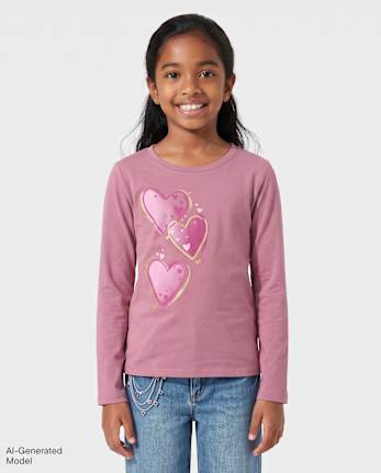 Girls Glitter Hearts Graphic Tee - PURPLE THISTLE