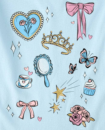 Girls Princess Doodles Graphic Tee - BLUE AIR