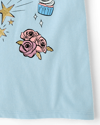 Girls Princess Doodles Graphic Tee - BLUE AIR