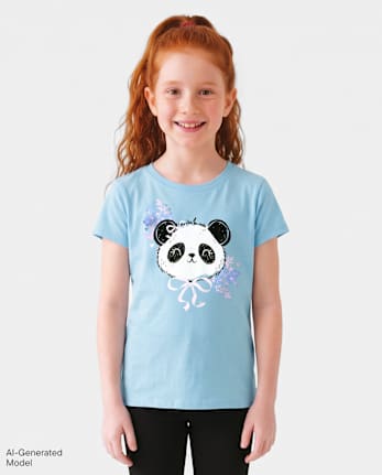 Girls Panda Graphic Tee - BLUE AIR
