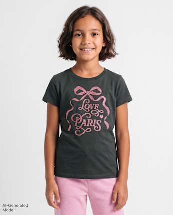Girls Glitter Love Paris Graphic Tee - MOTOROIL