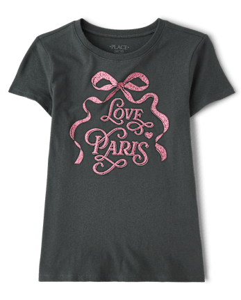 Girls Glitter Love Paris Graphic Tee - MOTOROIL