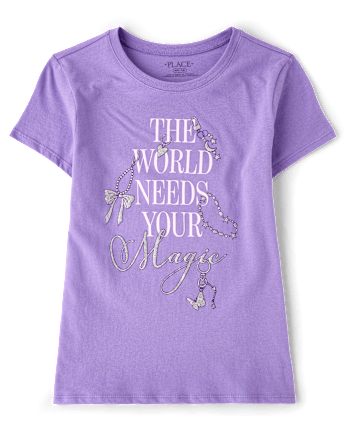 Girls Glitter Magic Graphic Tee - PURPLEFLOWER CL