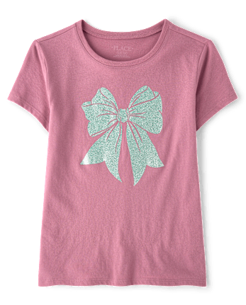 Girls Glitter Bow Graphic Tee - PURPLE THISTLE