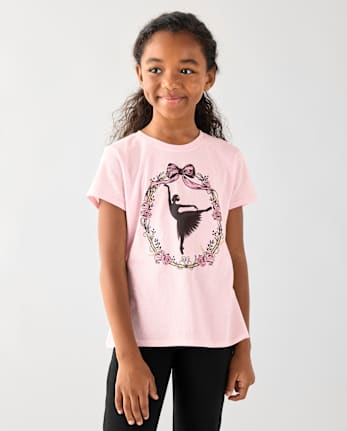 Girls Ballerina Graphic Tee - ROSE MIST