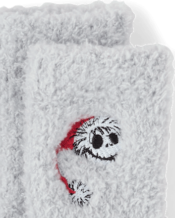 Kids Nightmare Before Christmas™ Embroidered Cozy Socks - CHALK GRAY