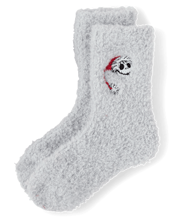 Kids Nightmare Before Christmas™ Embroidered Cozy Socks - CHALK GRAY