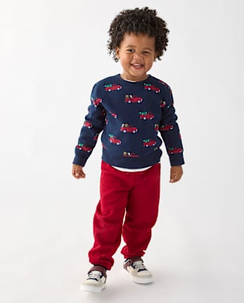 Toddler Boys Premium Fleece Jogger Pants - RED OCHRE