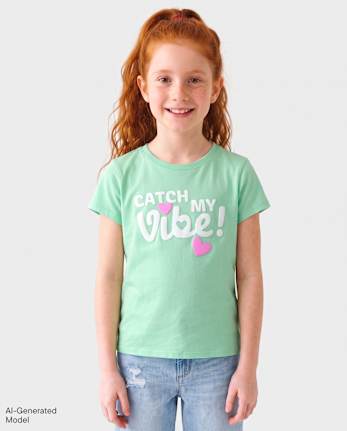 Girls Catch My Vibe Graphic Tee - ARCTIC ICE