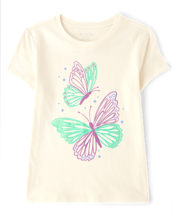 Girls Butterflies Graphic Tee - FAIR IVORY