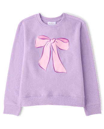 Girls Bow Premium Fleece Graphic Sweatshirt - ORCHID BREEZE