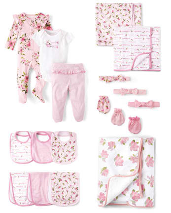 Baby Girls Essentials Gift Set - Tiny Flowers Collection
