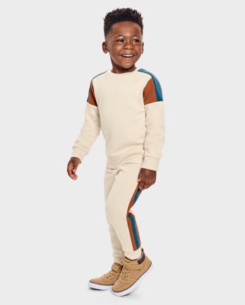 Toddler Boys Outfit Set - Beige Colorblock