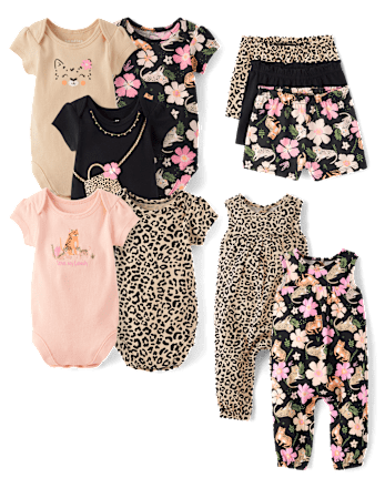 Baby Girls Outfit Set - Floral Leopard Collection
