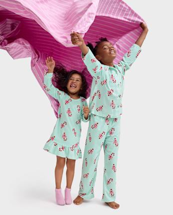 Matching Girls Pajamas - Candy Cane Bow Collection