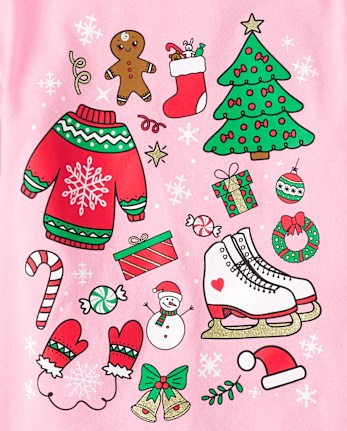 Girls Christmas Doodle Graphic Tee 3-Pack