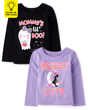 Baby And Toddler Girls Glow Halloween Sassy Graphic Tee 2-Pack