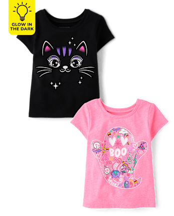 Baby And Toddler Girls Glow Halloween Graphic Tee 2-Pack