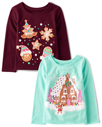 Baby And Toddler Girls Christmas Dessert Graphic Tee 2-Pack