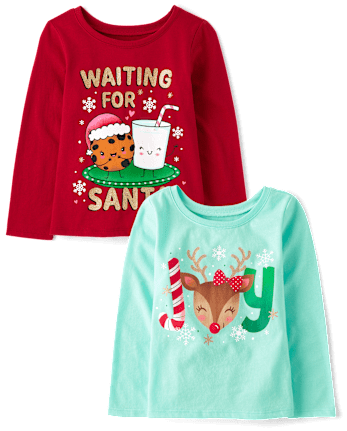 Baby And Toddler Girls Christmas Graphic Tee 2-Pack