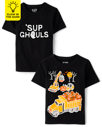 Baby And Toddler Boys Glow Halloween Construction Graphic Tee 2-Pack