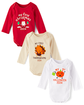 Unisex Baby First Holiday Graphic Bodysuit 3-Pack