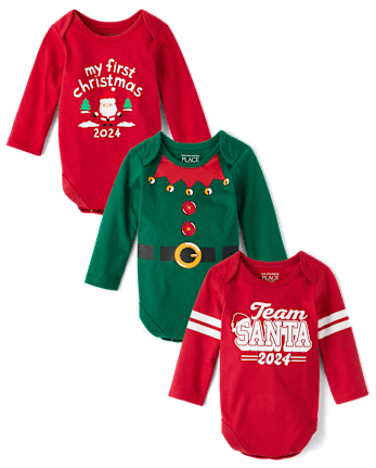 Unisex Baby Christmas Graphic Bodysuit 3-Pack