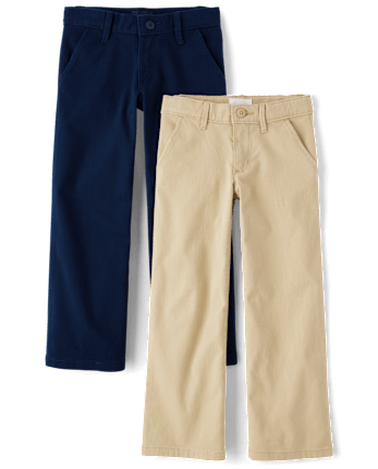 Girls Uniform Wide Leg Chino Pants 2-Pack