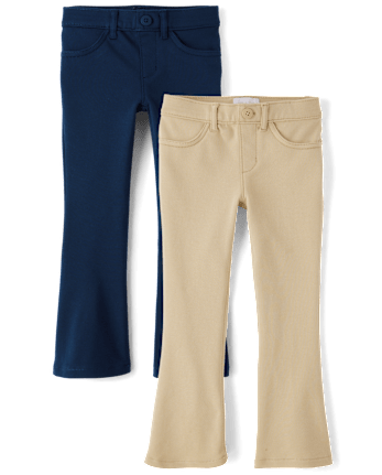 Girls Uniform Ponte Knit Pull On Flare Pants 2-Pack