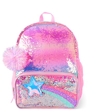 Girls Rainbow Sequin Shakey Star Backpack 2-Piece Set