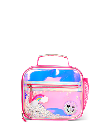 Girls Holographic Shakey Happy Face Backpack 2-Piece Set
