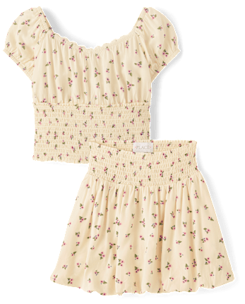 Girls Floral Smocked 2-Piece Outfit Set