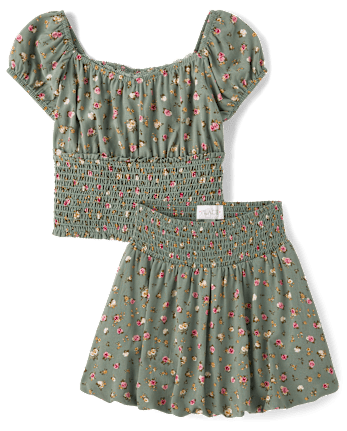 Girls Floral Smocked 2-Piece Outfit Set