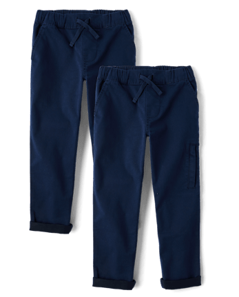 Boys Stretch Roll Cuff Pull On Chino Pants 2-Pack