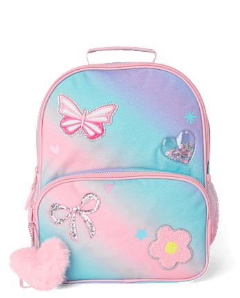 Toddler Girls Ombre Embroidered Patch Backpack 2-Piece Set