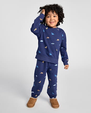 Baby And Toddler Boys Dino Premium Fleece 2-Piece Outfit Set - THUNDER BLUE